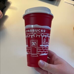 Starbucks Festive Red Tumbler with White Design 2025